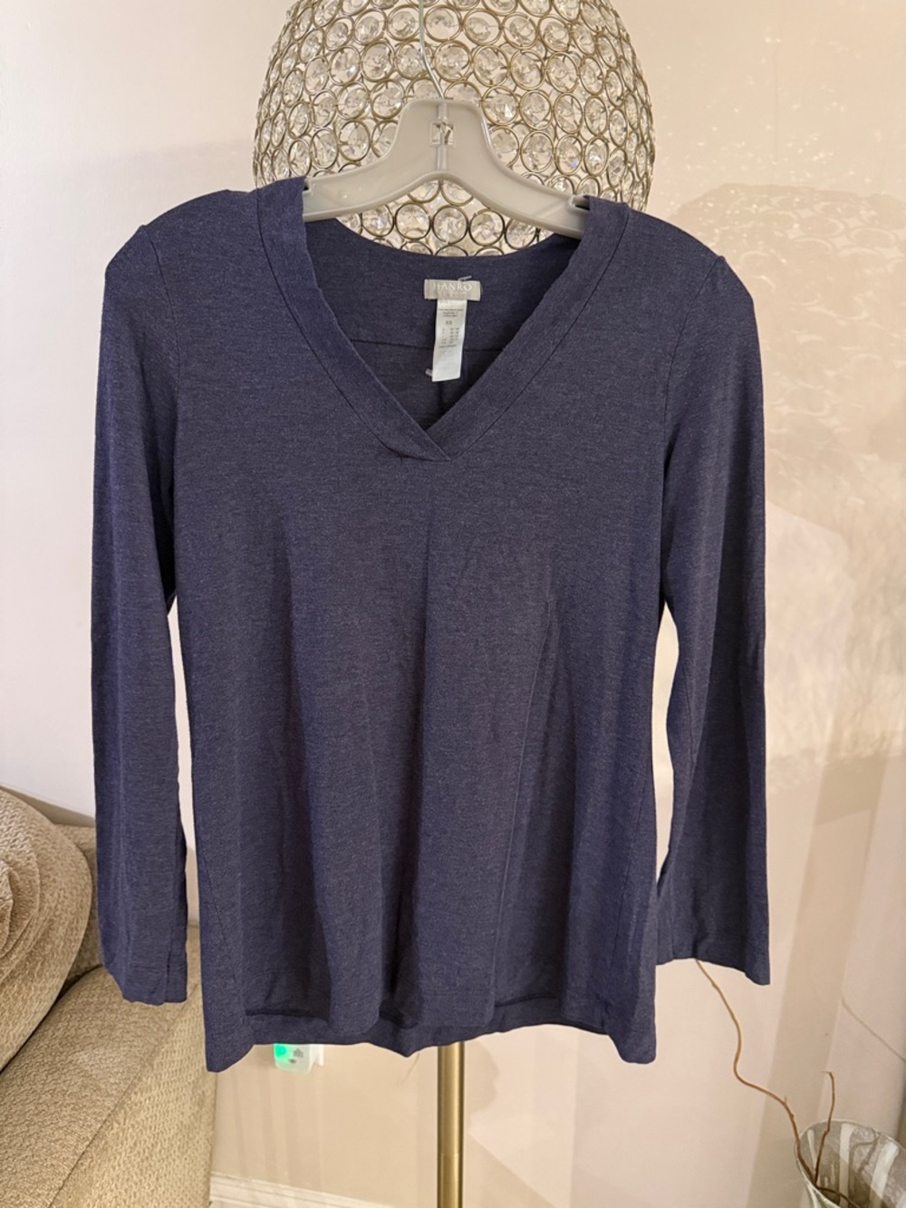 Hanro Women's Navy Long Sleeve V-Neck Top XS